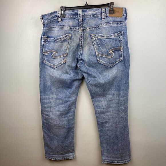 Silver‎ Jeans Eddie 36 x 30 Light Stone Wash Stretch Blue Jeans Embroidered - Picture 3 of 13